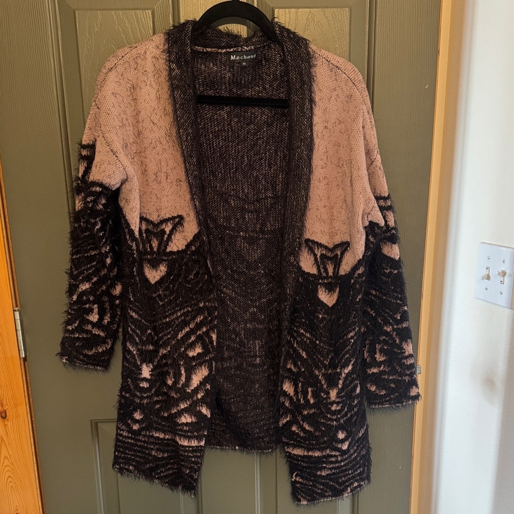 Mechant Black and Pink Patterned Cardigan